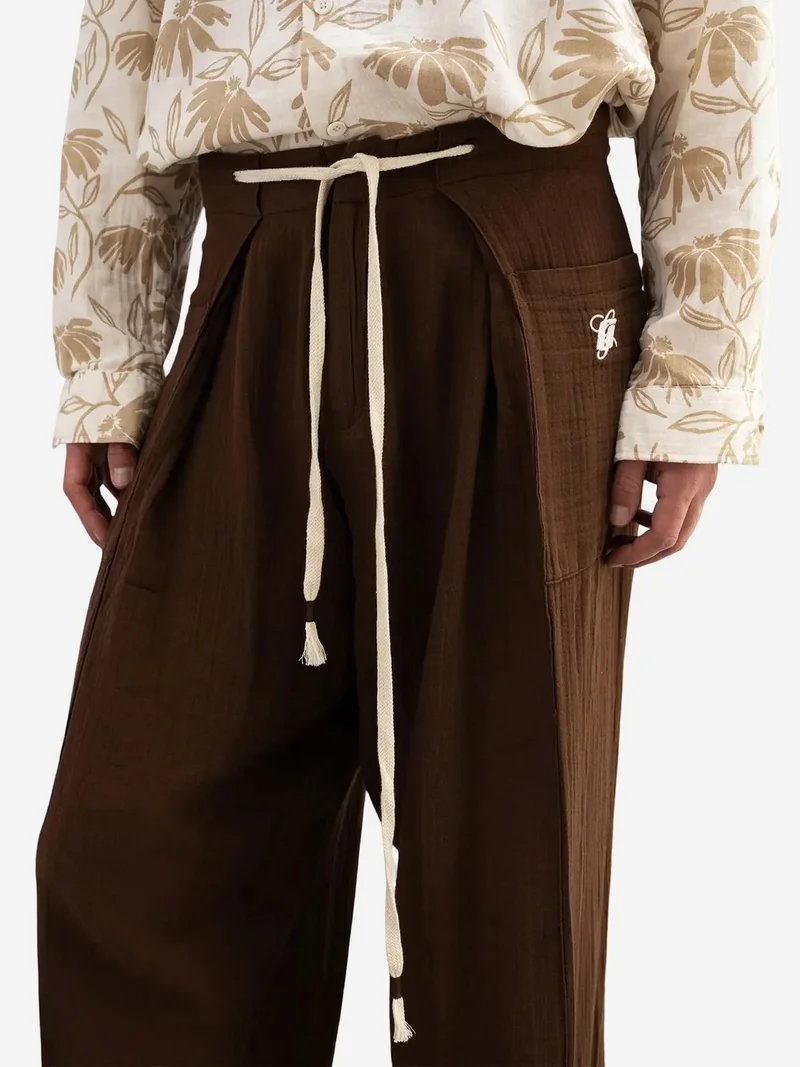 جيستو بنطلون جيستو واسع الساق بخصر عالٍ ورباط